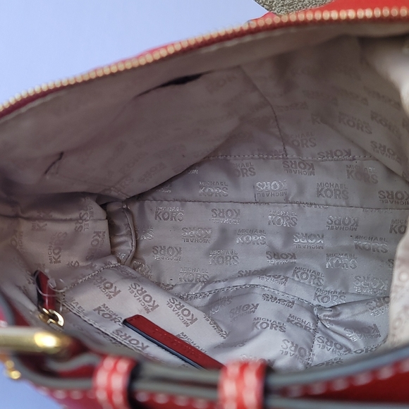 Red Leather Michael Kors Shoulder Handbag Purse Zipper Closure - Picture 12 of 16